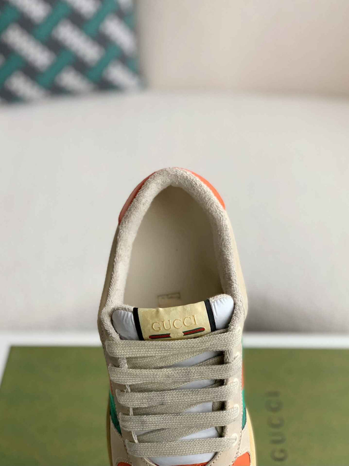 Gucci Screener Sneaker – Beige Leather with Green & Orange Web