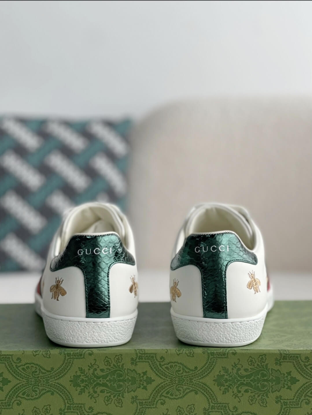 Gucci Ace Bee & Star Embroidered Web Stripe Sneaker White Leather