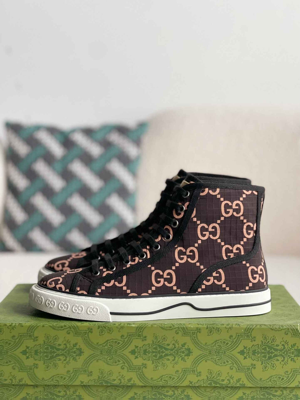 Gucci Tennis 1977 High-Top Sneaker – Black & Pink GG Nylon