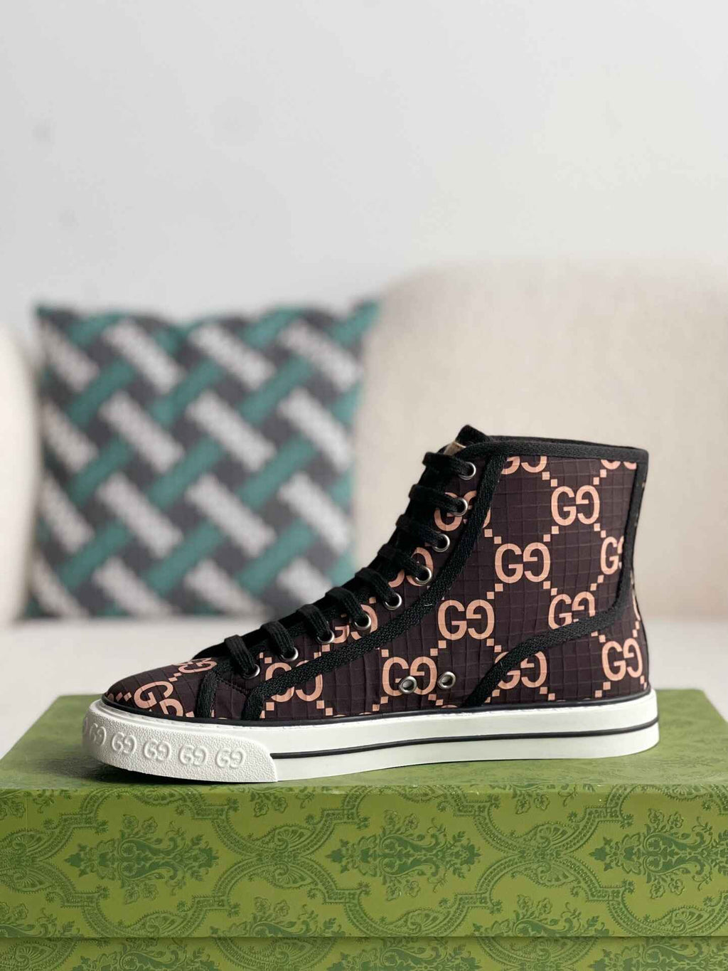 Gucci Tennis 1977 High-Top Sneaker – Black & Pink GG Nylon