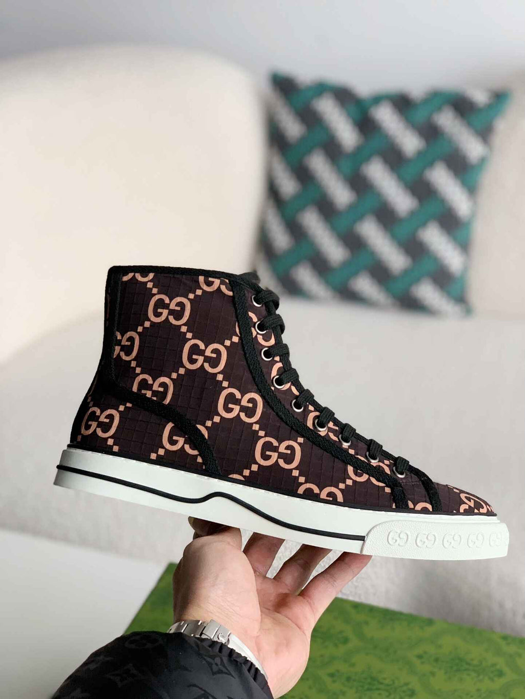 Gucci Tennis 1977 High-Top Sneaker – Black & Pink GG Nylon