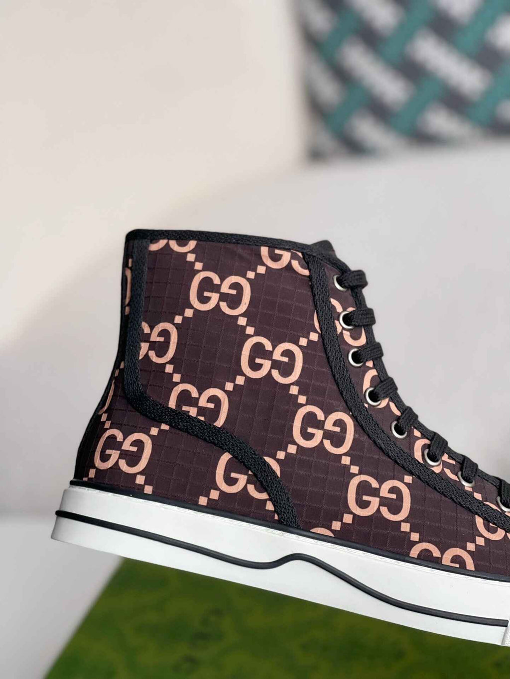 Gucci Tennis 1977 High-Top Sneaker – Black & Pink GG Nylon
