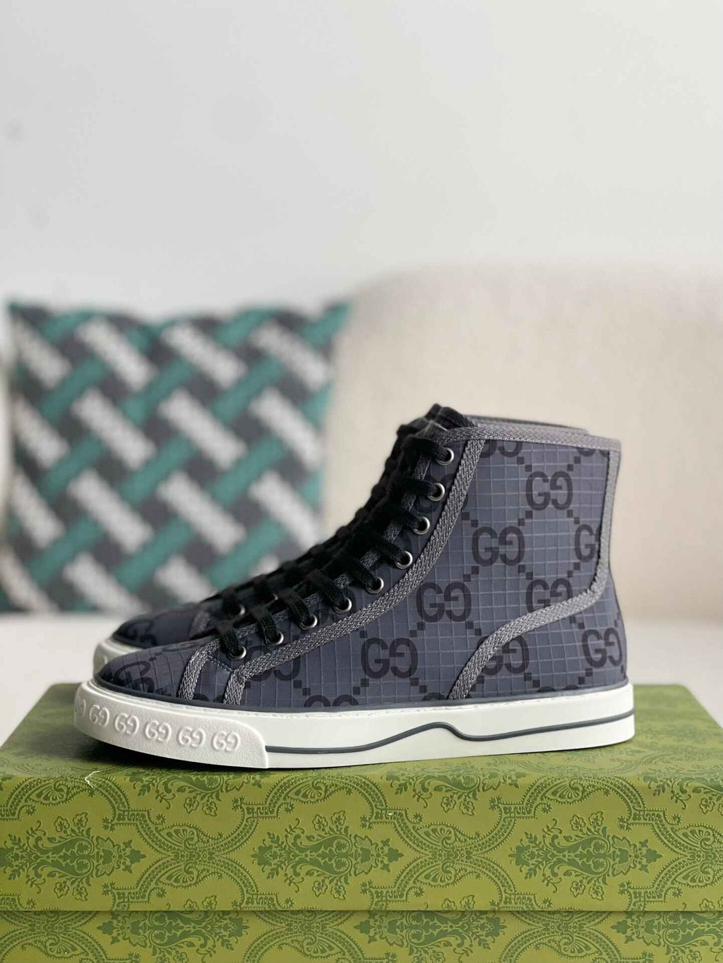 Gucci Tennis 1977 High-Top Sneaker – Charcoal & Black GG Nylon