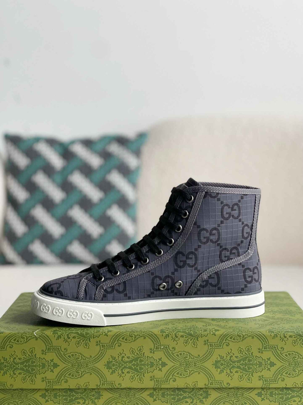 Gucci Tennis 1977 High-Top Sneaker – Charcoal & Black GG Nylon