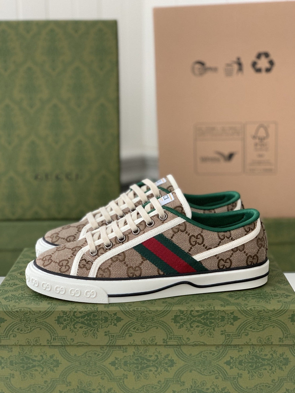 Gucci Tennis 1977 Sneaker – Beige GG Supreme Canvas & Web Stripe