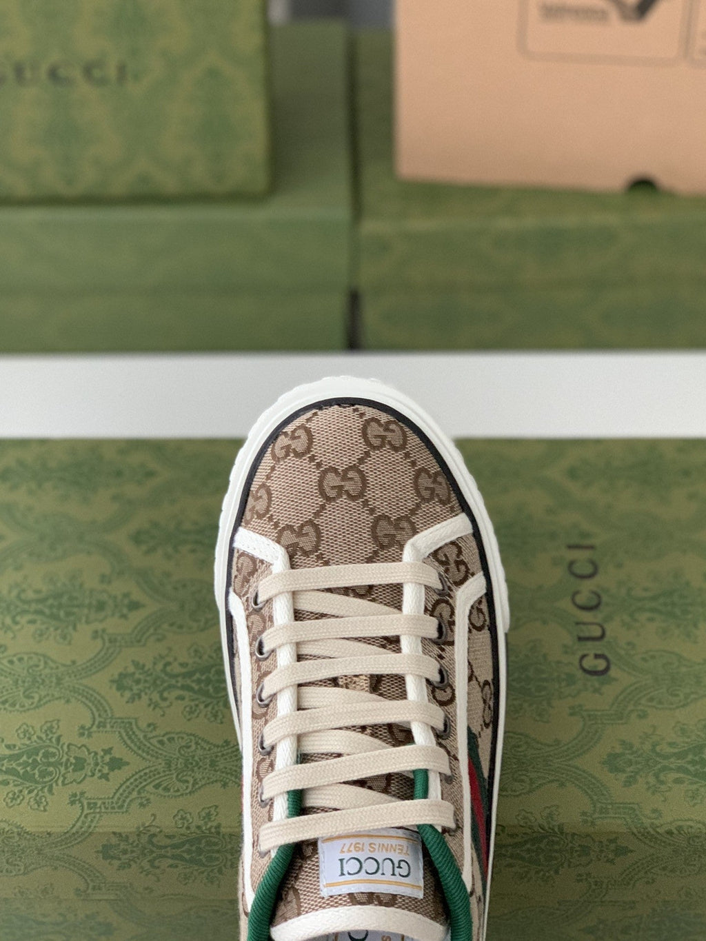 Gucci Tennis 1977 Sneaker – Beige GG Supreme Canvas & Web Stripe