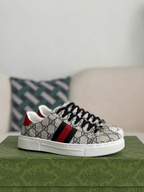 Gucci Ace Sneaker GG Supreme Canvas with Web Stripe and Red Heel Tab