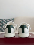 Gucci Ace Sneaker GG Embossed White Leather with Web Stripe and Green Croc Heel Tab