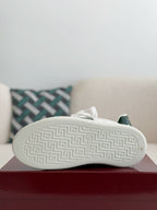 Gucci Ace Sneaker GG Embossed White Leather with Web Stripe and Green Croc Heel Tab