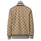 Gucci GG Supreme Logo Jacquard Tracksuit Beige Zip-Up Jacket and Jogger Pants Set with Web Stripe