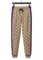 Gucci GG Supreme Logo Jacquard Tracksuit Beige Zip-Up Jacket and Jogger Pants Set with Web Stripe