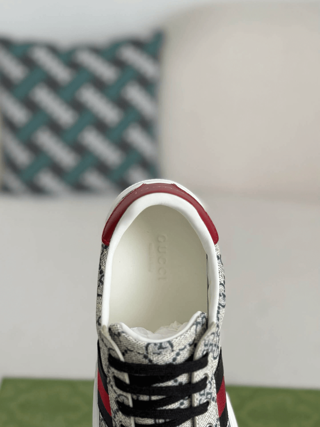 Gucci Ace Sneaker GG Supreme Canvas with Web Stripe and Red Heel Tab