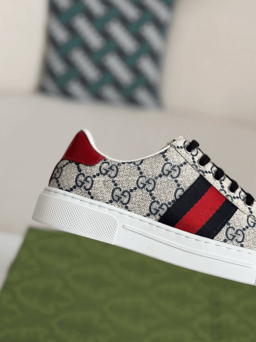 Gucci Ace Sneaker GG Supreme Canvas with Web Stripe and Red Heel Tab