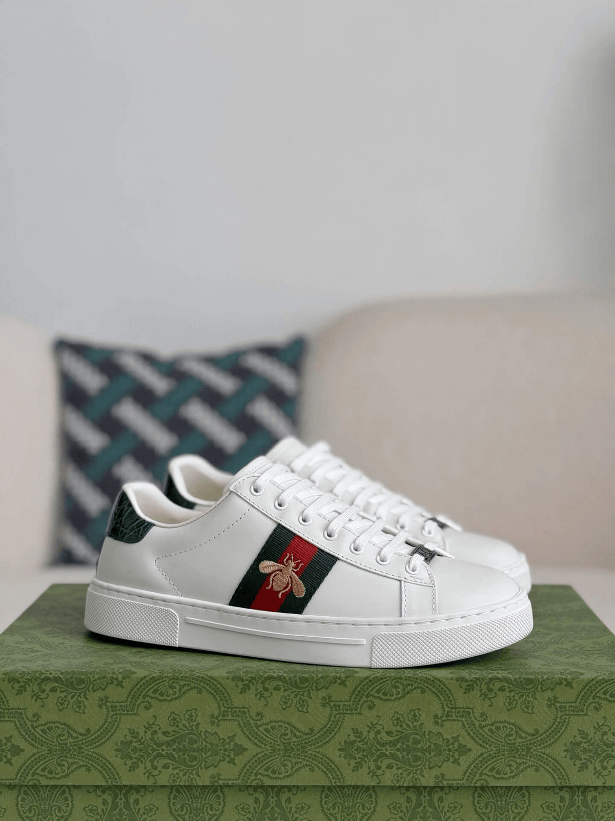 Gucci Ace Sneaker Leather with Web Stripe and Bee Embroidery