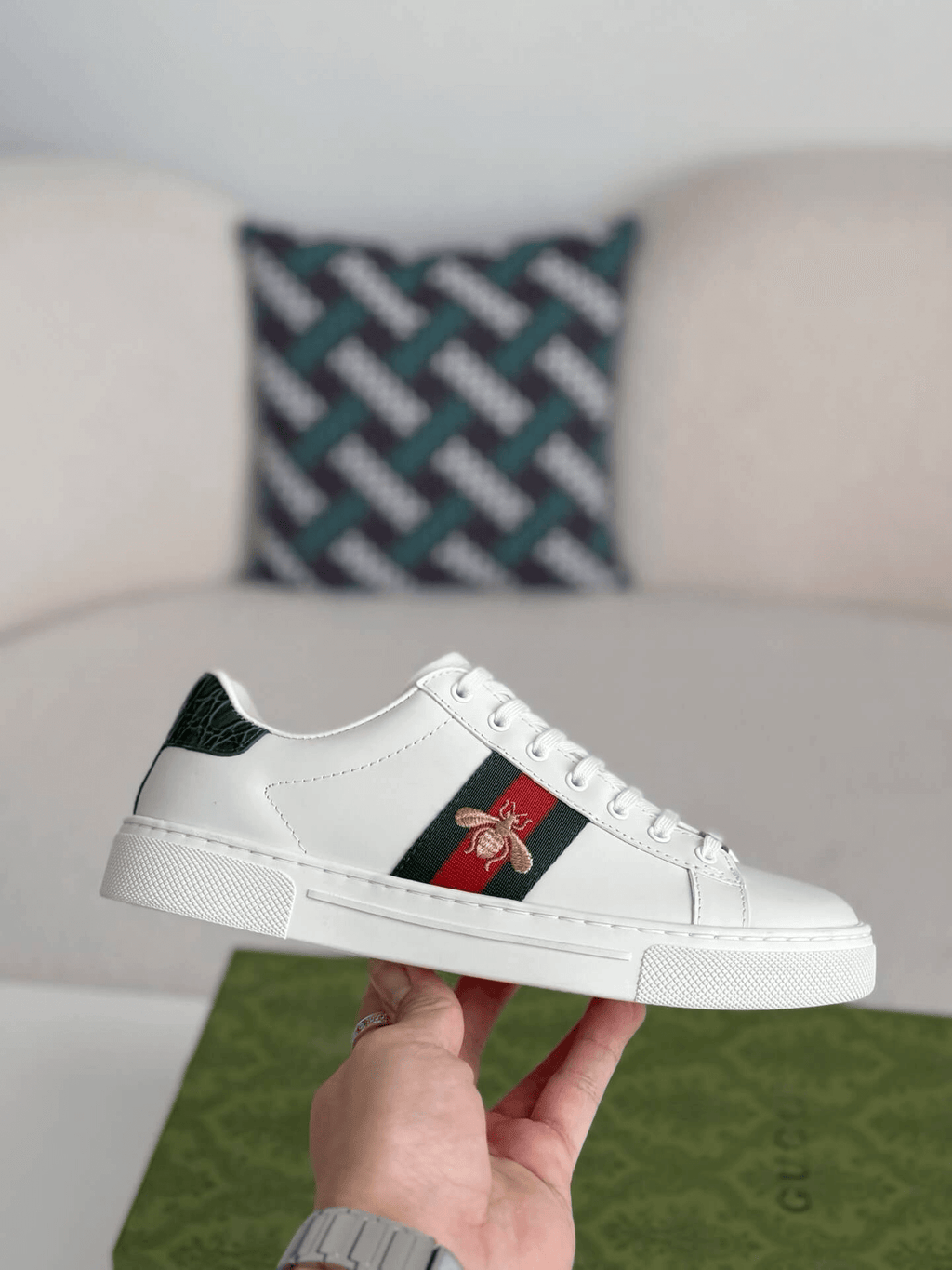 Gucci Ace Sneaker Leather with Web Stripe and Bee Embroidery