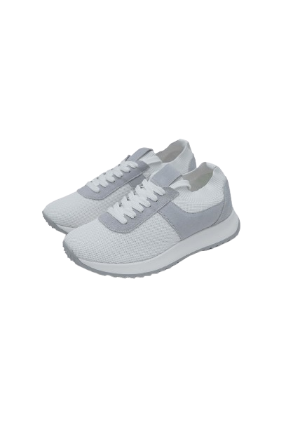 Laliya Men's White Lace-Up Knit Sneakers with Grey Trim