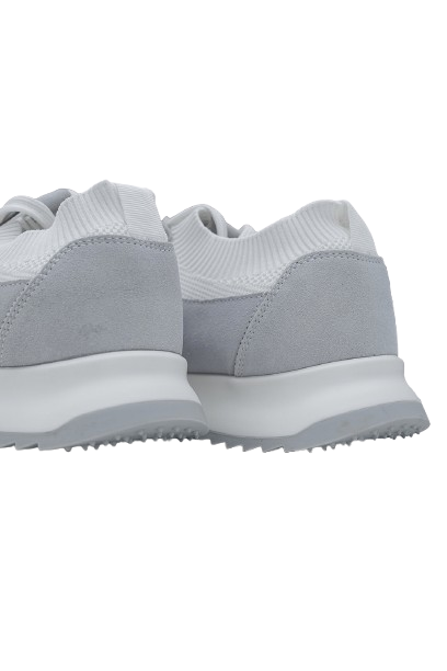 Laliya Men's White Lace-Up Knit Sneakers with Grey Trim