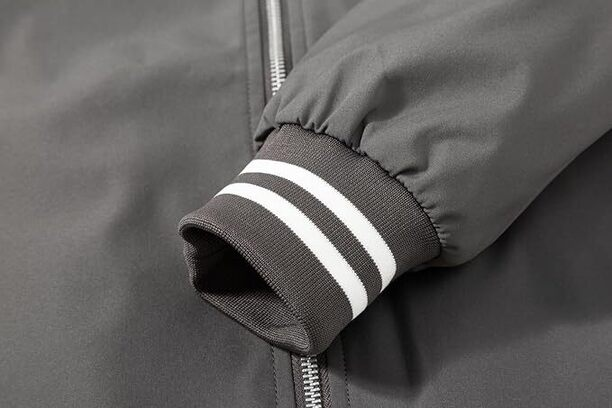 Laliya Men's Dark Grey Full-Zip Bomber Jacket with Striped Ribbed Trim