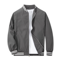 Laliya Men's Dark Grey Full-Zip Bomber Jacket with Striped Ribbed Trim
