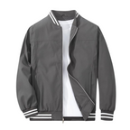 Laliya Men's Dark Grey Full-Zip Bomber Jacket with Striped Ribbed Trim