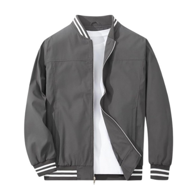 Laliya Men's Dark Grey Full-Zip Bomber Jacket with Striped Ribbed Trim