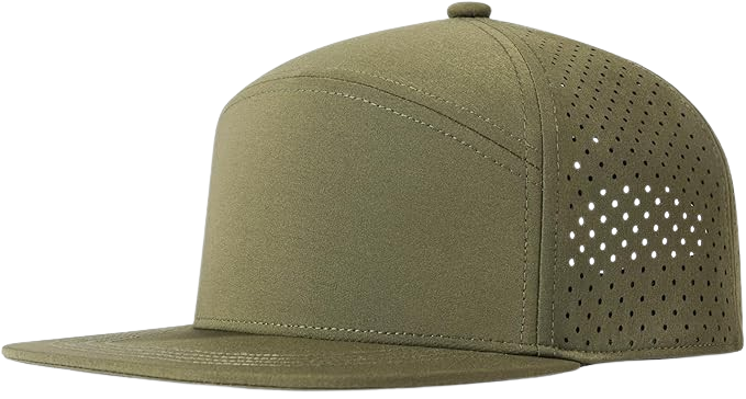 Laliya Men's Olive Green Perforated Breathable Flat-Brim Snapback Cap