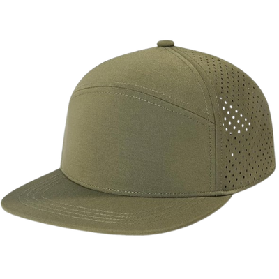 Laliya Men's Olive Green Perforated Breathable Flat-Brim Snapback Cap
