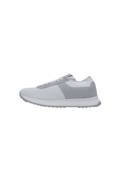 Laliya Men's White Lace-Up Knit Sneakers with Grey Trim