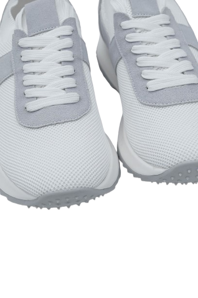 Laliya Men's White Lace-Up Knit Sneakers with Grey Trim