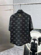Loewe Allover Anagram Denim Set - Charcoal Black Short-Sleeved Shirt & Shorts Co-ord Set