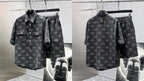 Loewe Allover Anagram Denim Set - Charcoal Black Short-Sleeved Shirt & Shorts Co-ord Set