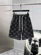 Loewe Allover Anagram Denim Set - Charcoal Black Short-Sleeved Shirt & Shorts Co-ord Set