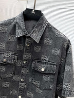 Loewe Allover Anagram Denim Set - Charcoal Black Short-Sleeved Shirt & Shorts Co-ord Set