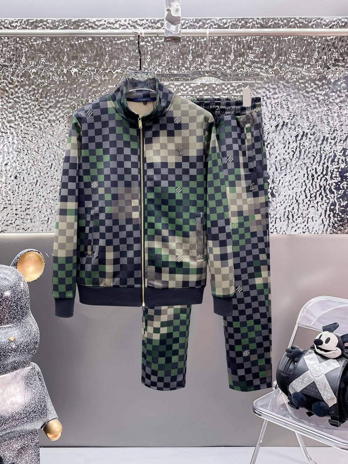 Louis Vuitton Damier Pop Technical Jersey Tracksuit Green Pixel