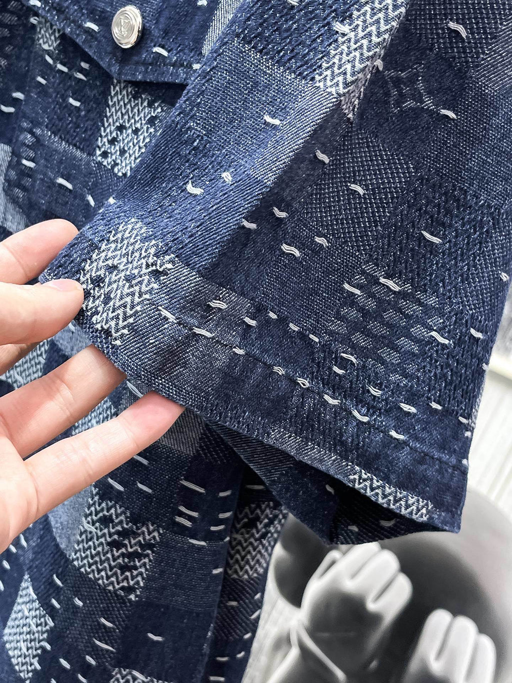 Louis Vuitton LV Damier Patchwork Denim Set - Short-Sleeved Button-Down Shirt & Shorts Co-ord Set