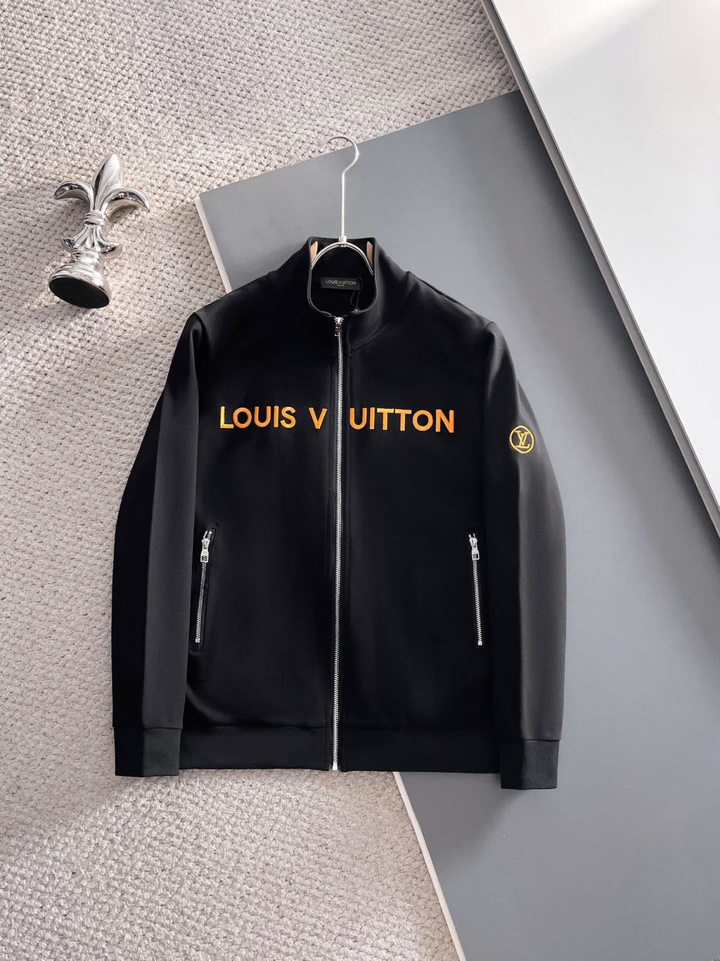 Louis Vuitton LV Embroidered Logo Tracksuit - Black & Yellow Technical Knit Jacket and Pants Set