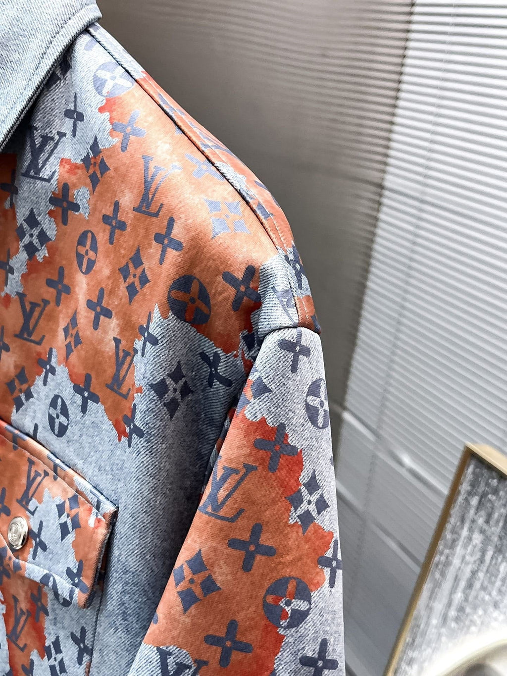 Louis Vuitton LV Monogram Bleach Denim Set - Blue & Orange Short-Sleeved Shirt & Shorts Co-ord Set