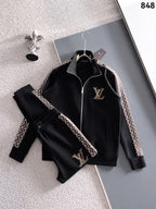 Louis Vuitton LV Monogram Side Stripe Tracksuit - Black Technical Knit Zip Jacket & Pants Set