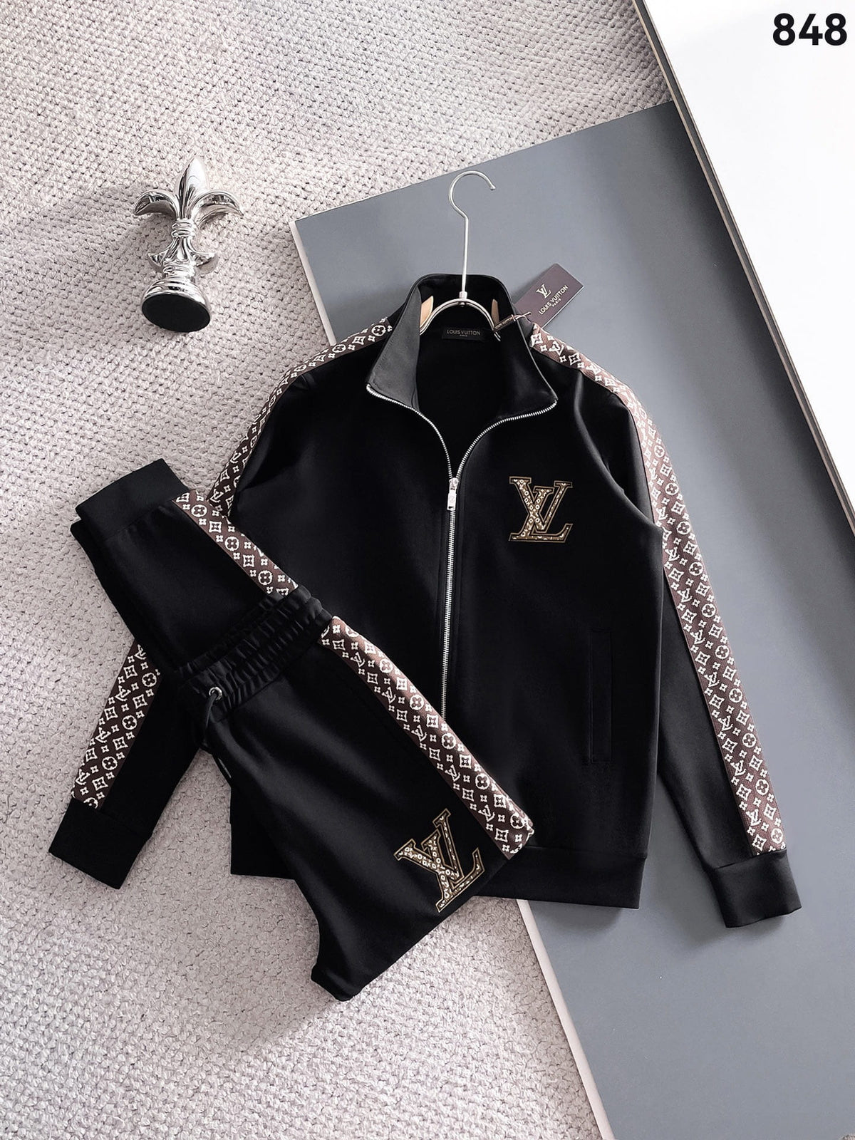 Louis Vuitton LV Monogram Side Stripe Tracksuit - Black Technical Knit Zip Jacket & Pants Set