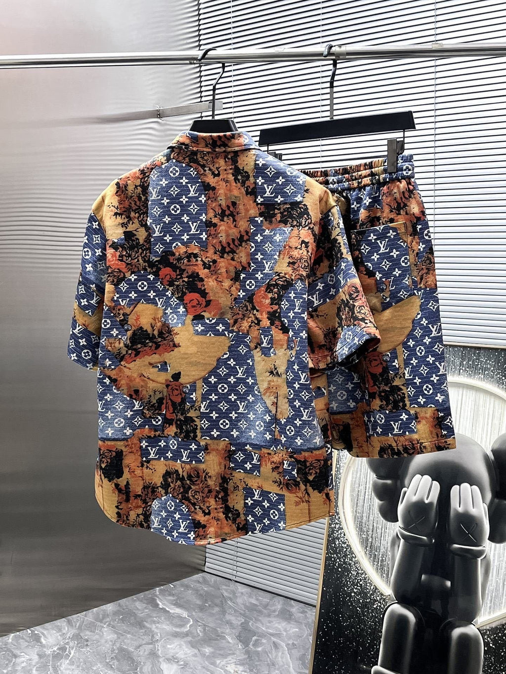 Louis Vuitton LV Monogram Tapestry Denim Short-Sleeved Shirt & Shorts Set