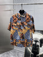 Louis Vuitton LV Monogram Tapestry Denim Short-Sleeved Shirt & Shorts Set