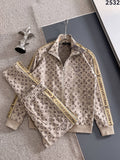 Louis Vuitton LV Monogram Tracksuit Set - Cream & Beige Technical Knit Zip Jacket & Pants