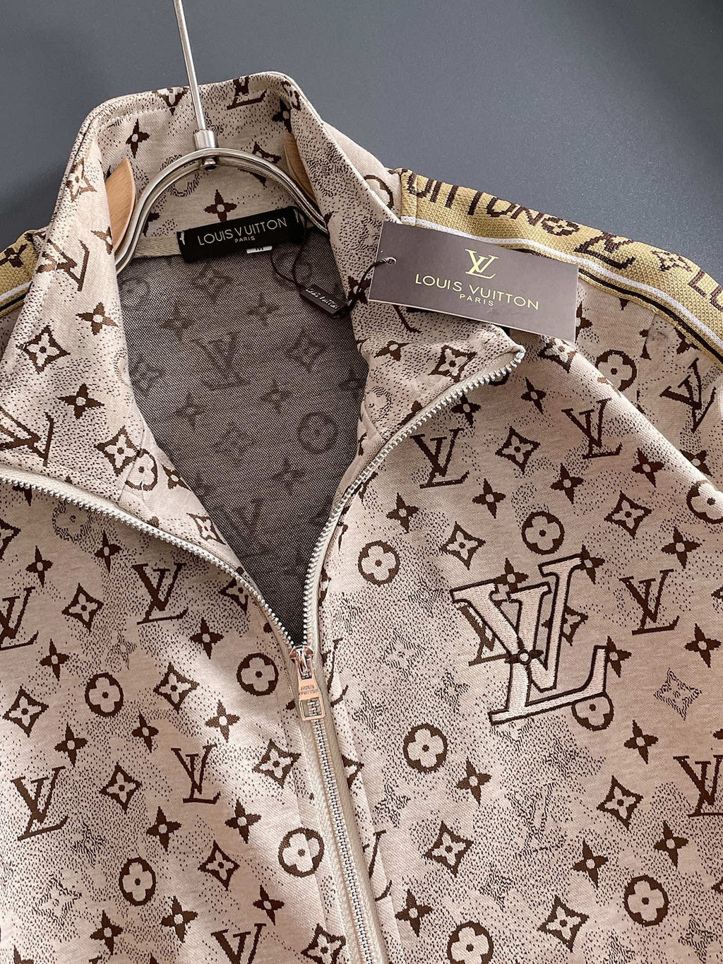 Louis Vuitton LV Monogram Tracksuit Set - Cream & Beige Technical Knit Zip Jacket & Pants