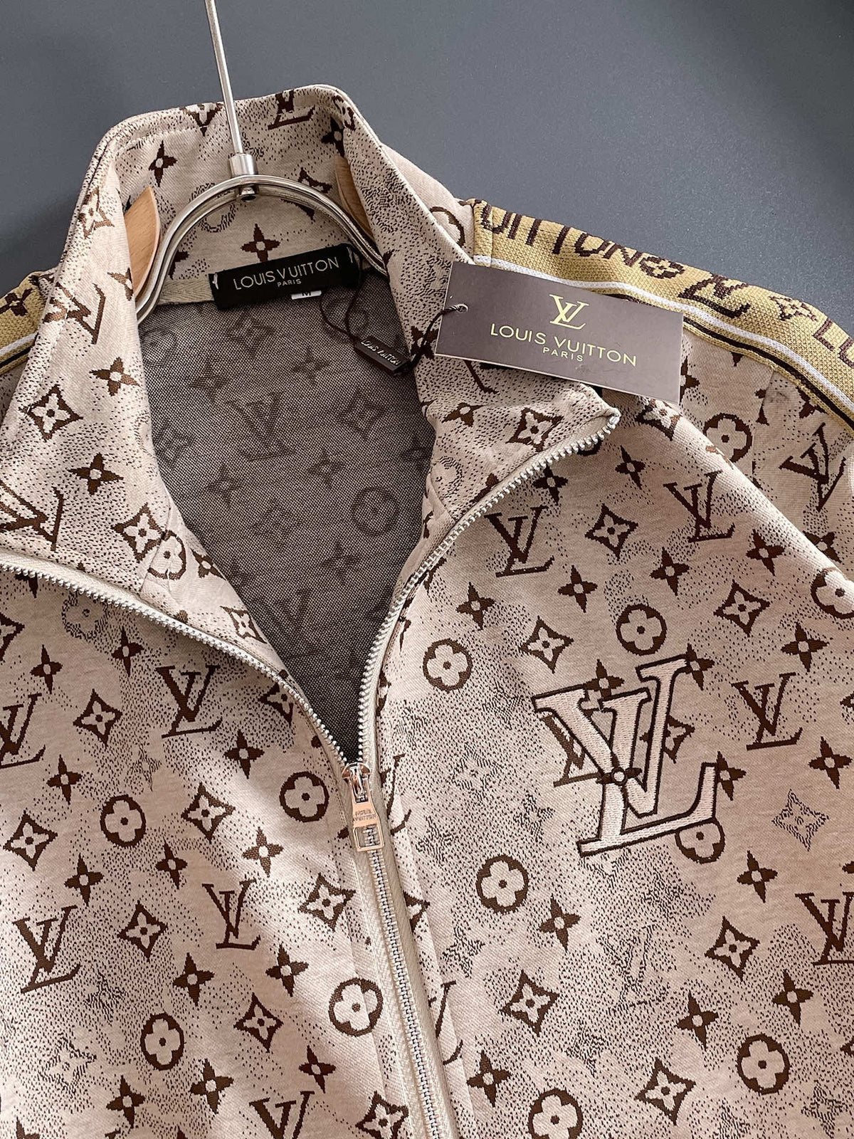 Louis Vuitton LV Monogram Tracksuit Set - Cream & Beige Technical Knit Zip Jacket & Pants