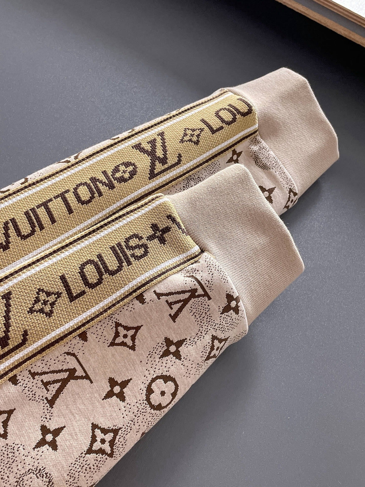 Louis Vuitton LV Monogram Tracksuit Set - Cream & Beige Technical Knit Zip Jacket & Pants