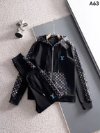 Louis Vuitton LV Multicolor Monogram Tracksuit - Black Graphic Stripe Zip Hoodie Set
