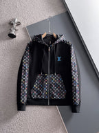 Louis Vuitton LV Multicolor Monogram Tracksuit - Black Graphic Stripe Zip Hoodie Set
