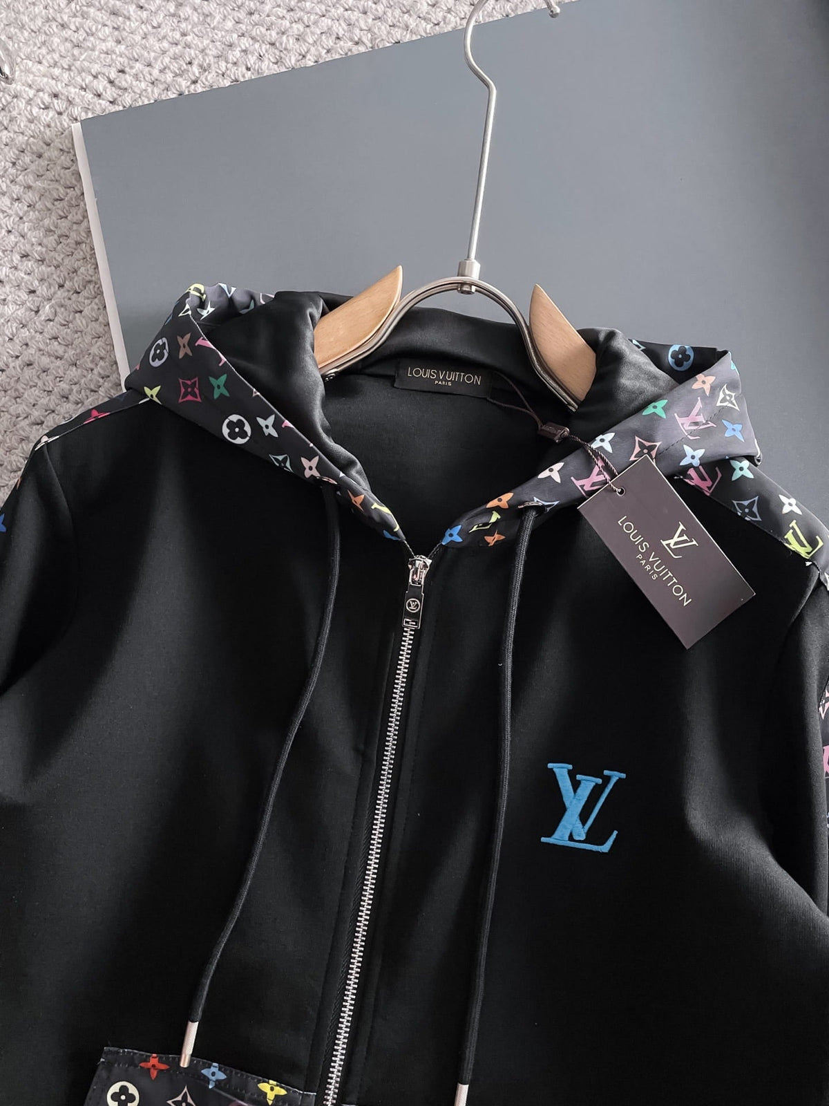 Louis Vuitton LV Multicolor Monogram Tracksuit - Black Graphic Stripe Zip Hoodie Set