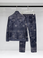 Louis Vuitton Monogram Patchwork Technical Jersey Tracksuit Grey Blue