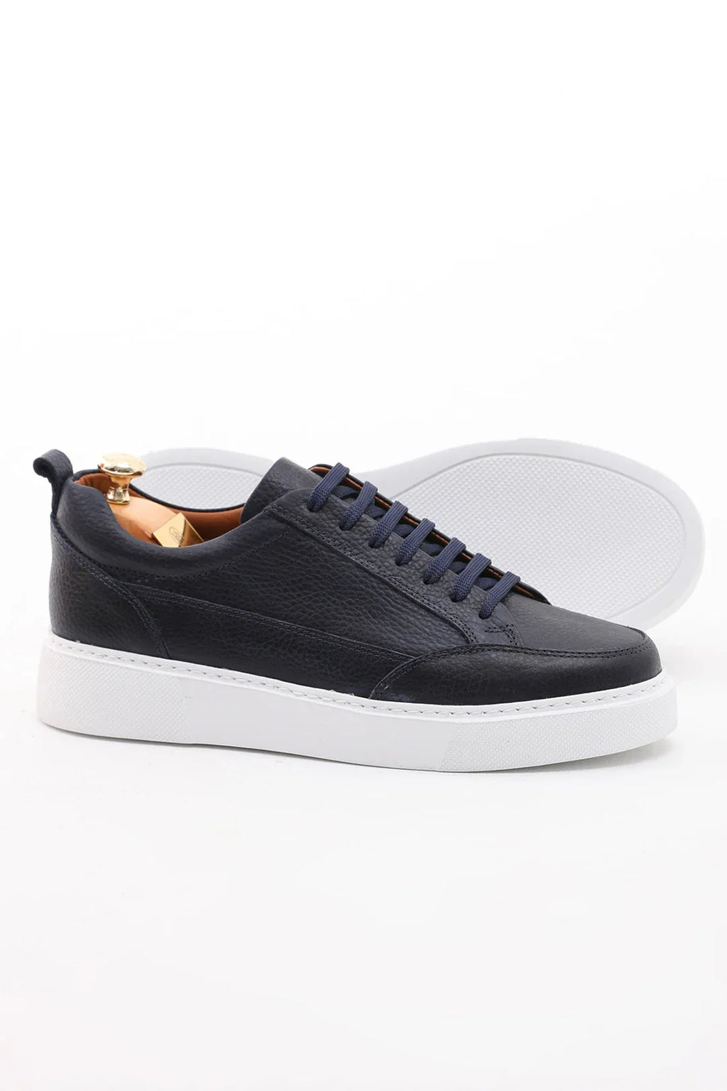 Luxurious Navy Blue Leather Sneakers